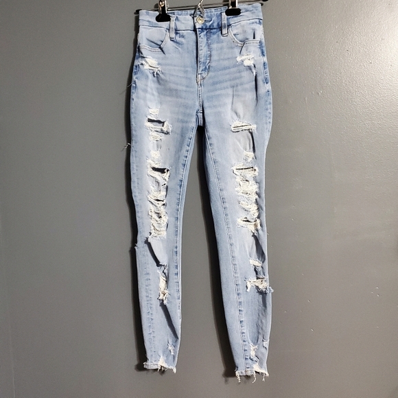 AEO American Eagle Outfitter Curvy Distressed Jeggings Light Wash Dream Jean - Picture 1 of 7